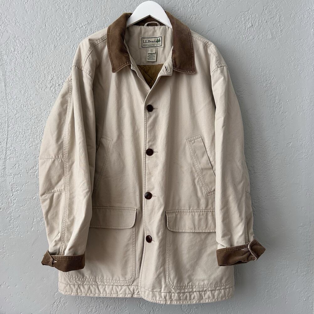 L.L. Bean Jacket Mens 2XL Beige Quilted Thinsulate Lined Chore Workwear Heritage